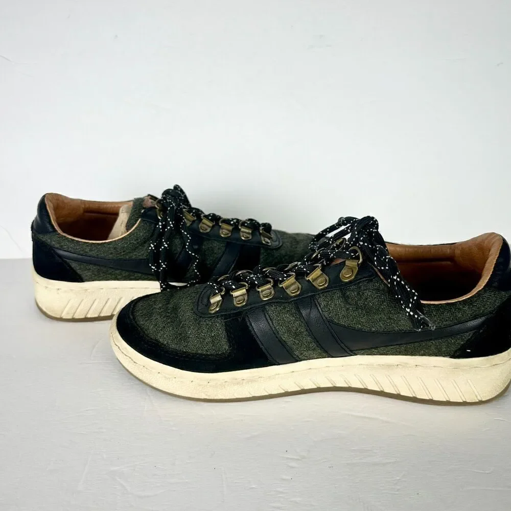 Gola British Millerain Ascent Low Sneakers Mens 8 Tweed Leather Khaki Black